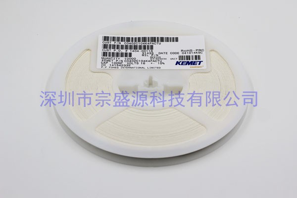 KEMET陶瓷電容 0402 16V 0.1UF C0402C104K4PACTU